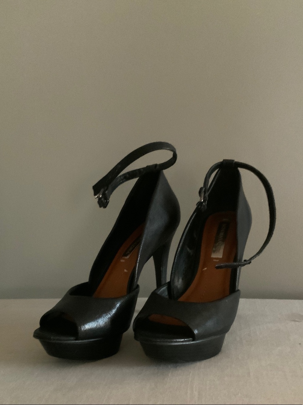 BCBGMaxAzria Black Ankle-Strap Peep-Toe Platform Pumps